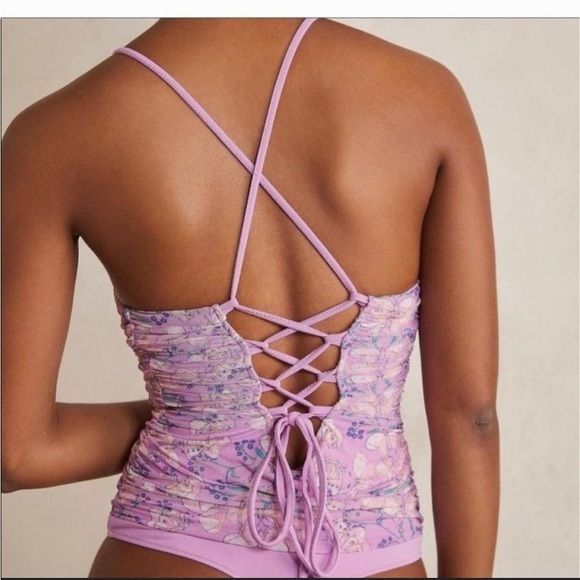 Free People Intimates Purple butterfly print ruched scrunch bodysuit XS - Picture 2 of 8